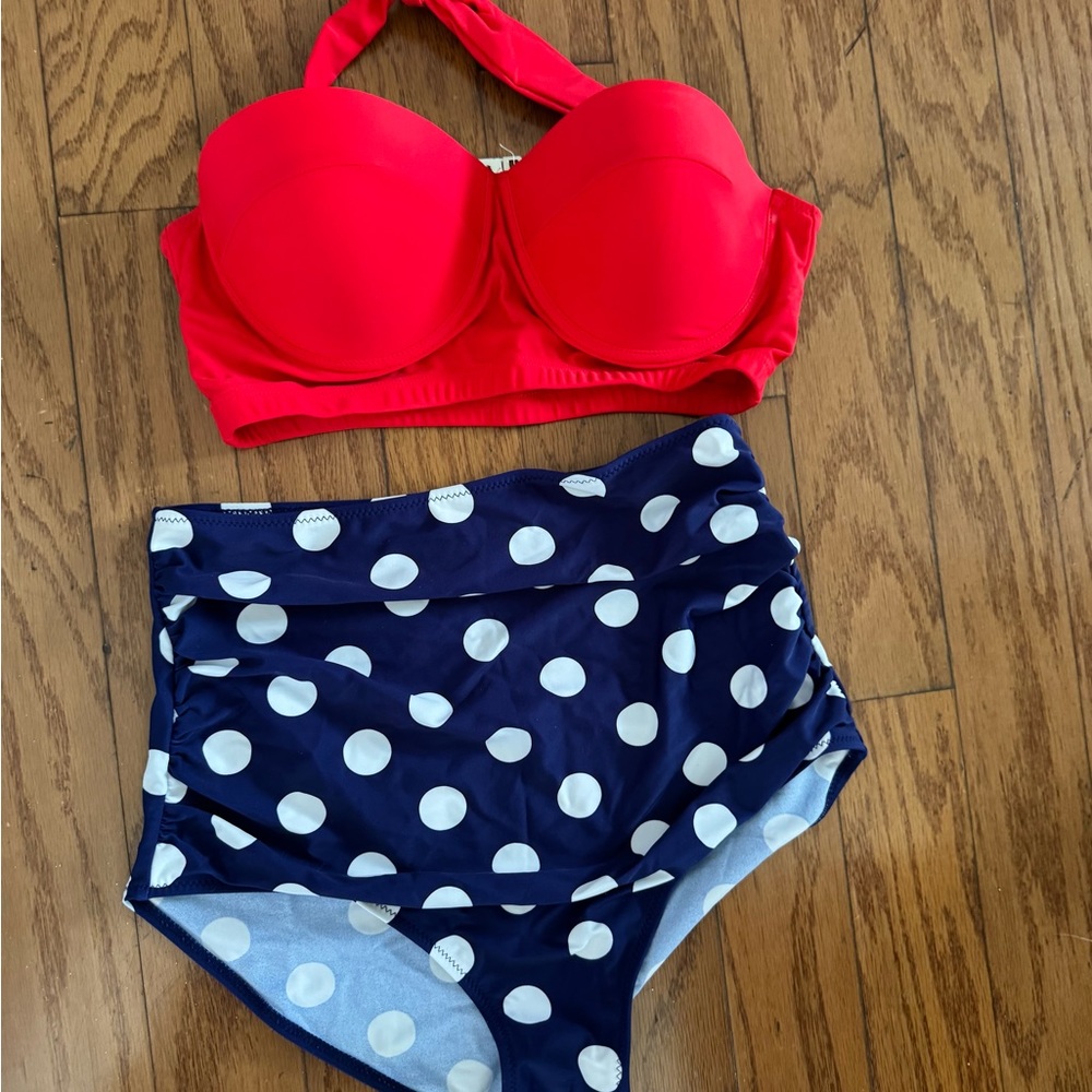 Red and Navy Polka Dot Bikini Set